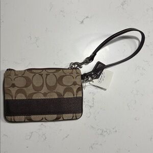 Coach Tan and Brown Signature Wristlet